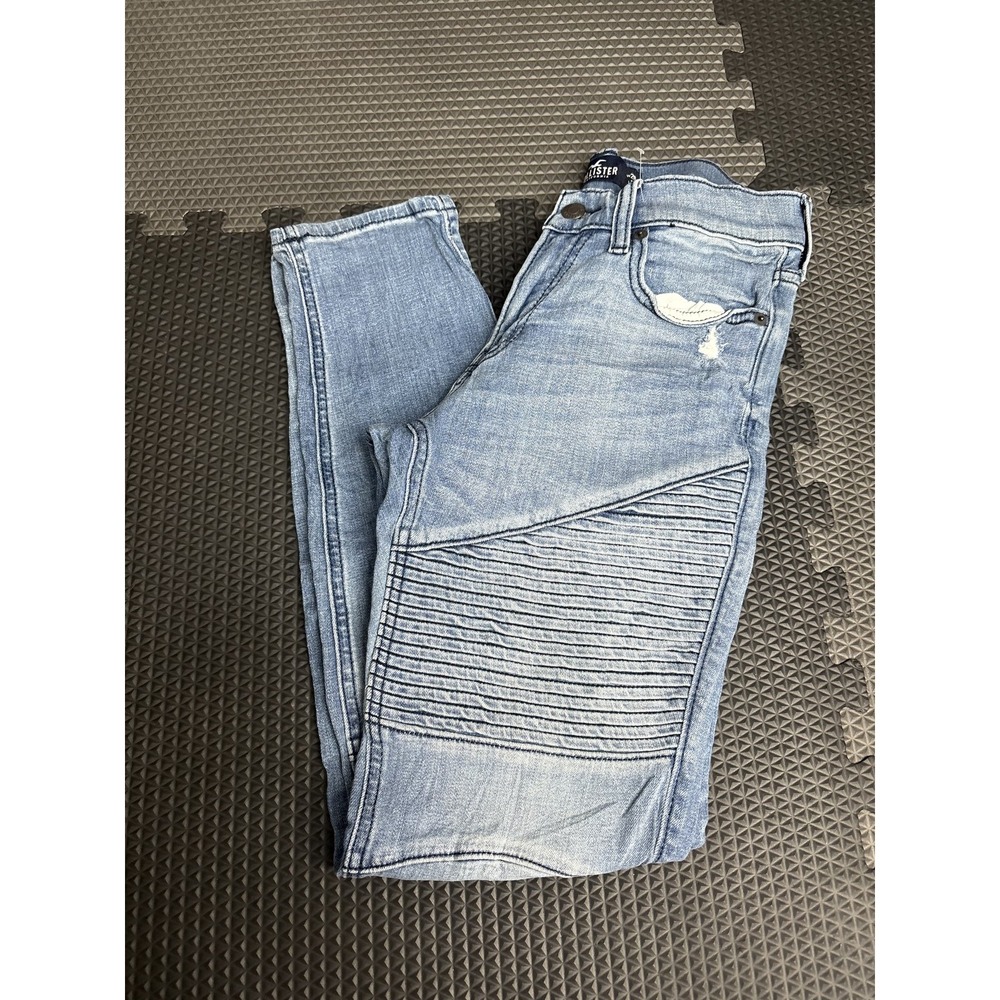 Hollister Super Skinny Jeans Women's W28 L30 Light Wash Moto Ribbed Denim